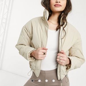 Bershka quilted padded puffer jacket in beige